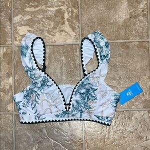 NWT Cupshe White and Green Floral Bikini Top